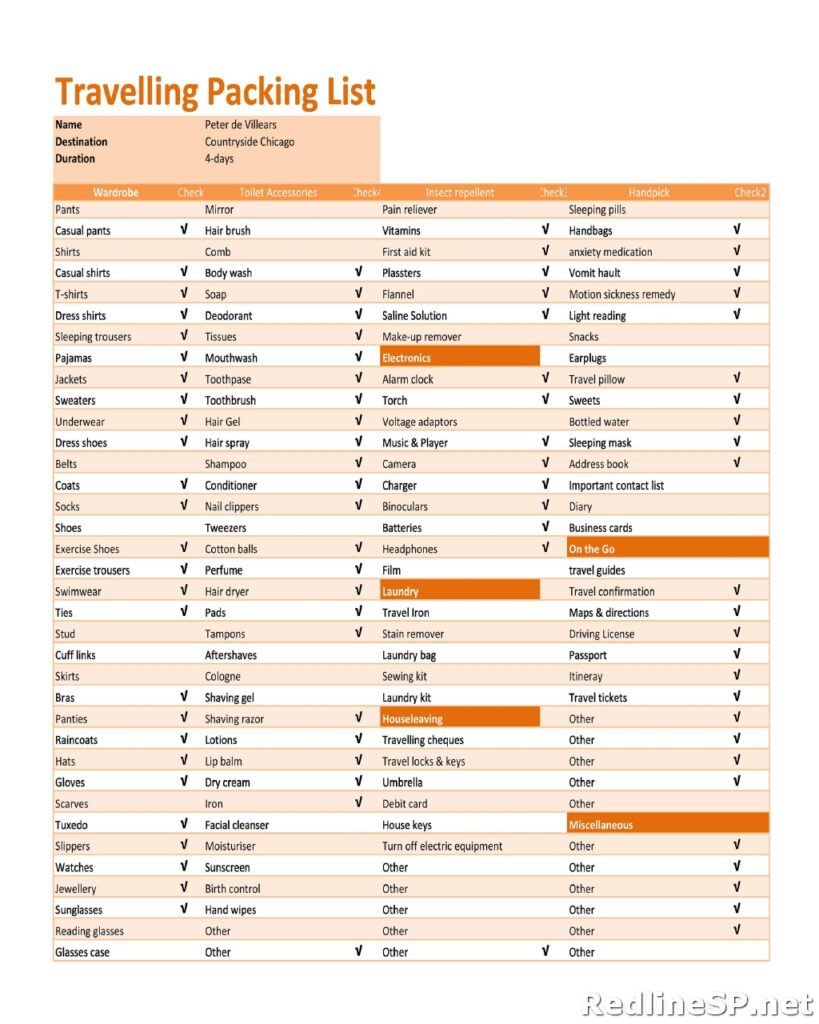 Travel Packing List Template 44