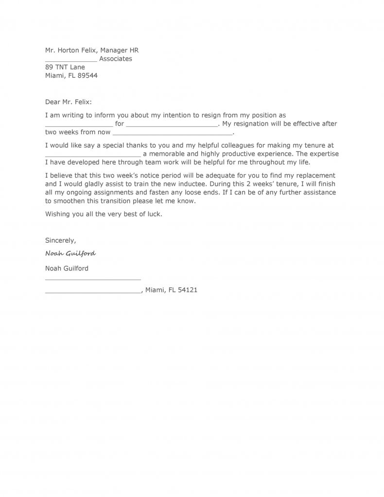 Two weeks notice letter 05