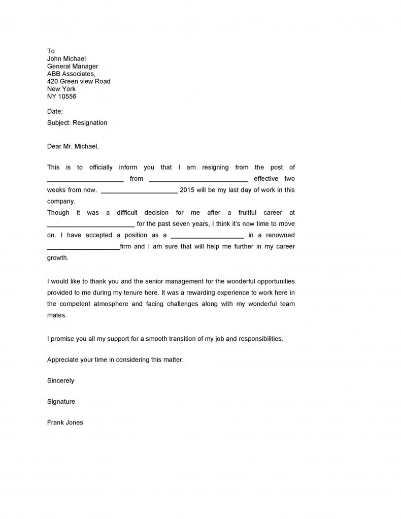 Two weeks notice letter example 02