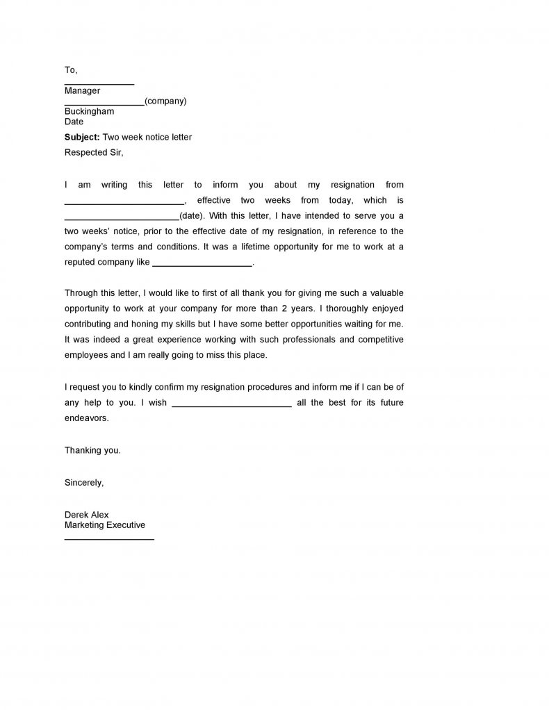 Two weeks notice letter example 05