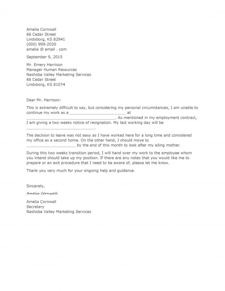 Two weeks notice letter template03