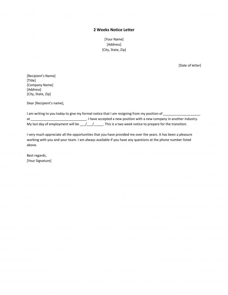 Two weeks notice letter template05