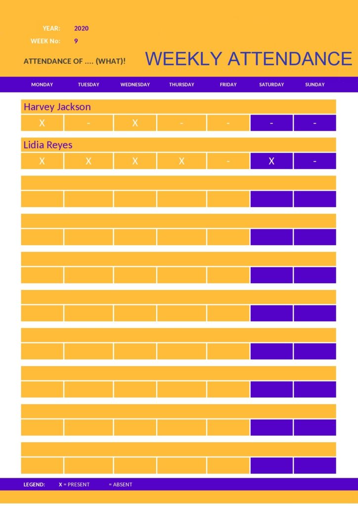 Weekly Attendance Sheet