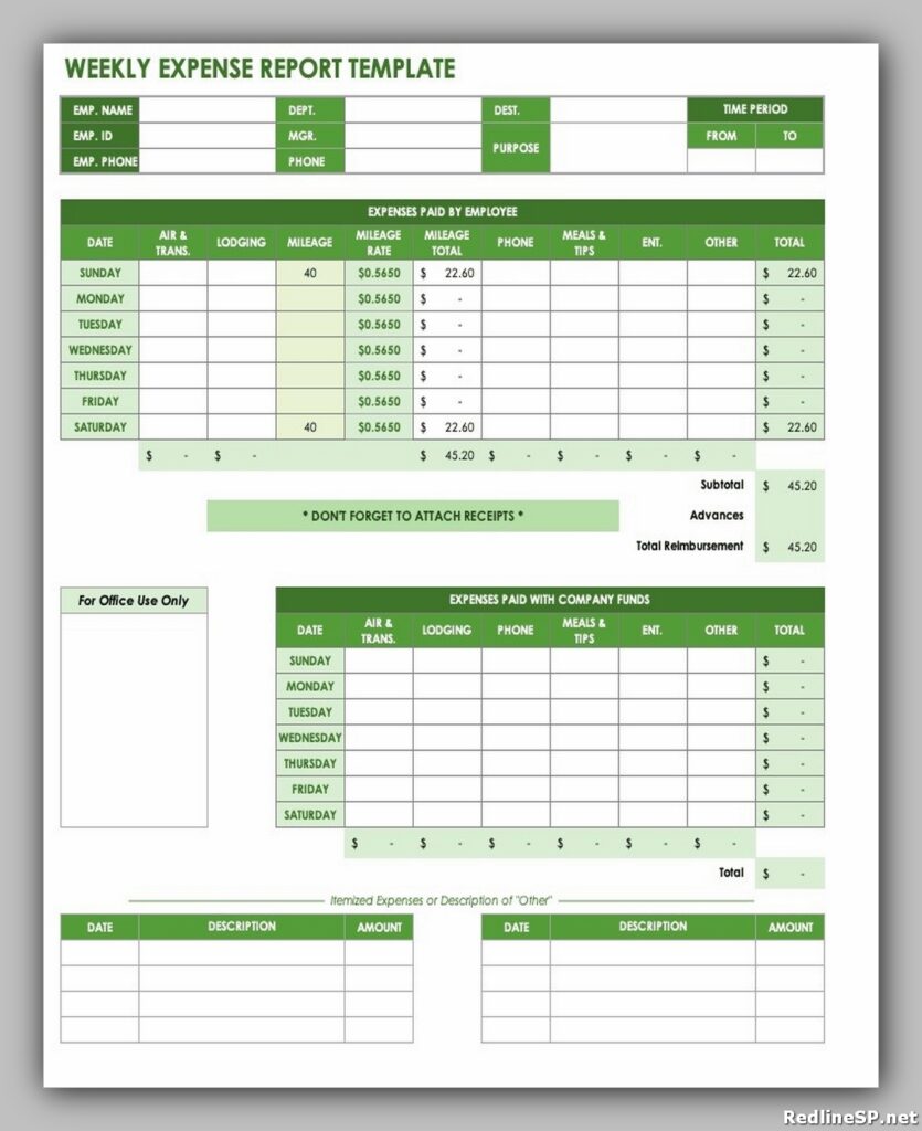 Weekly Contractor Expense Report Template Weekly Contractor Expense Report Template