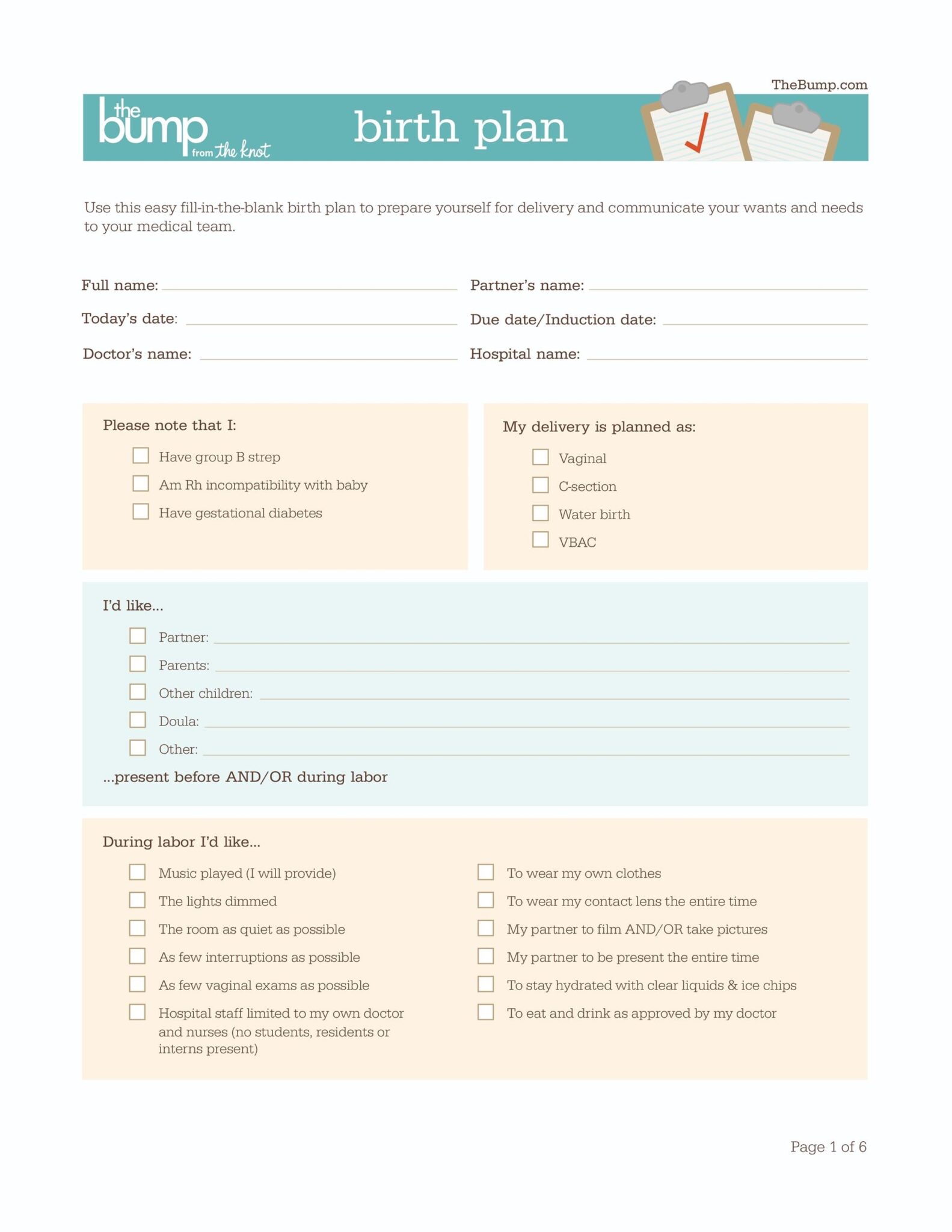 Visual Birth Plan Template