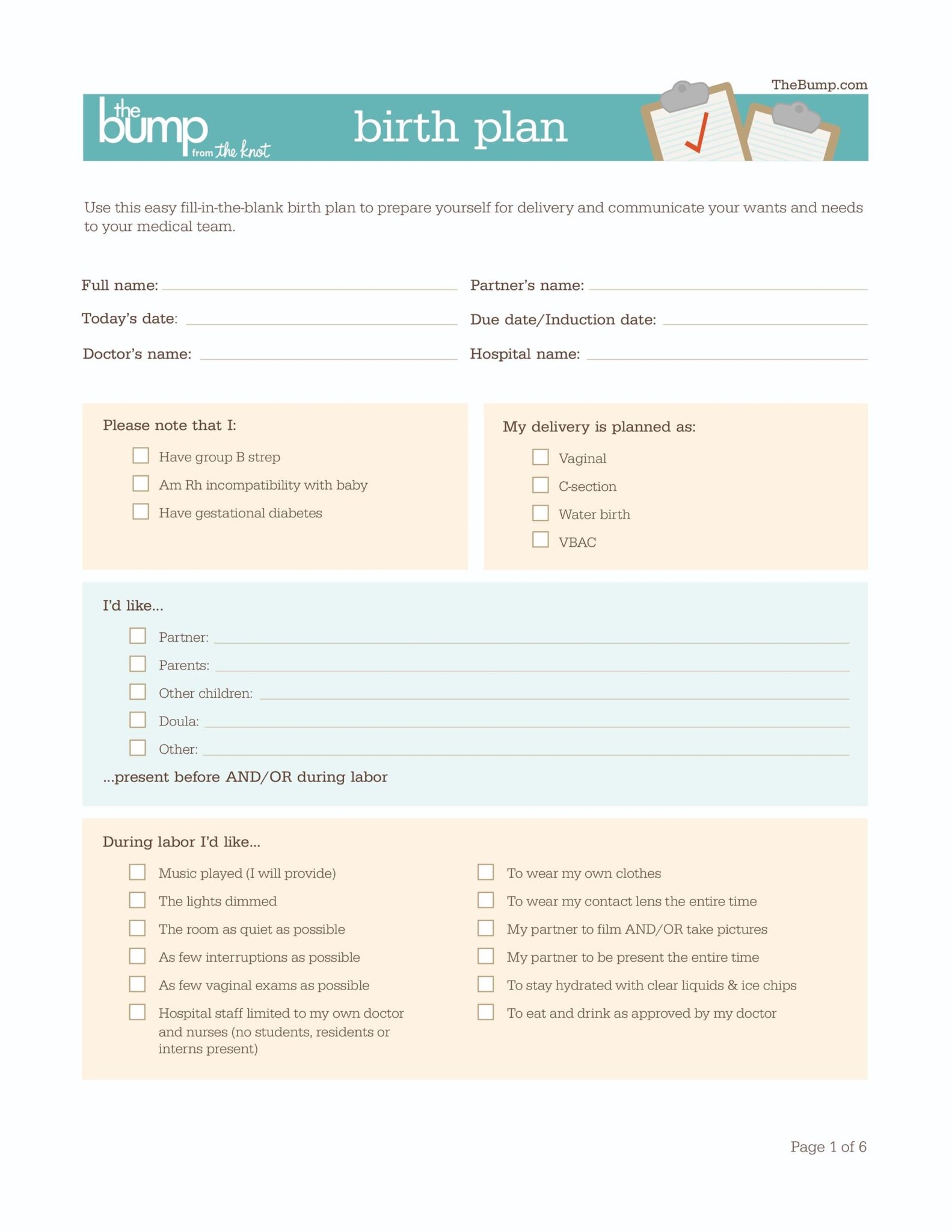 Babycenter Birth Plan Worksheet