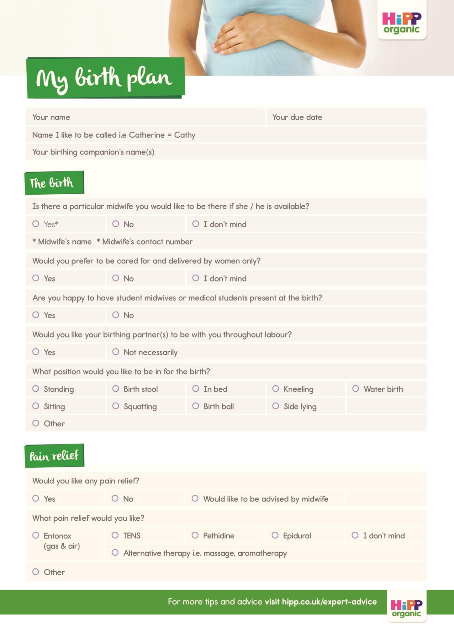Birth Plan Form Printable - Printable Forms Free Online