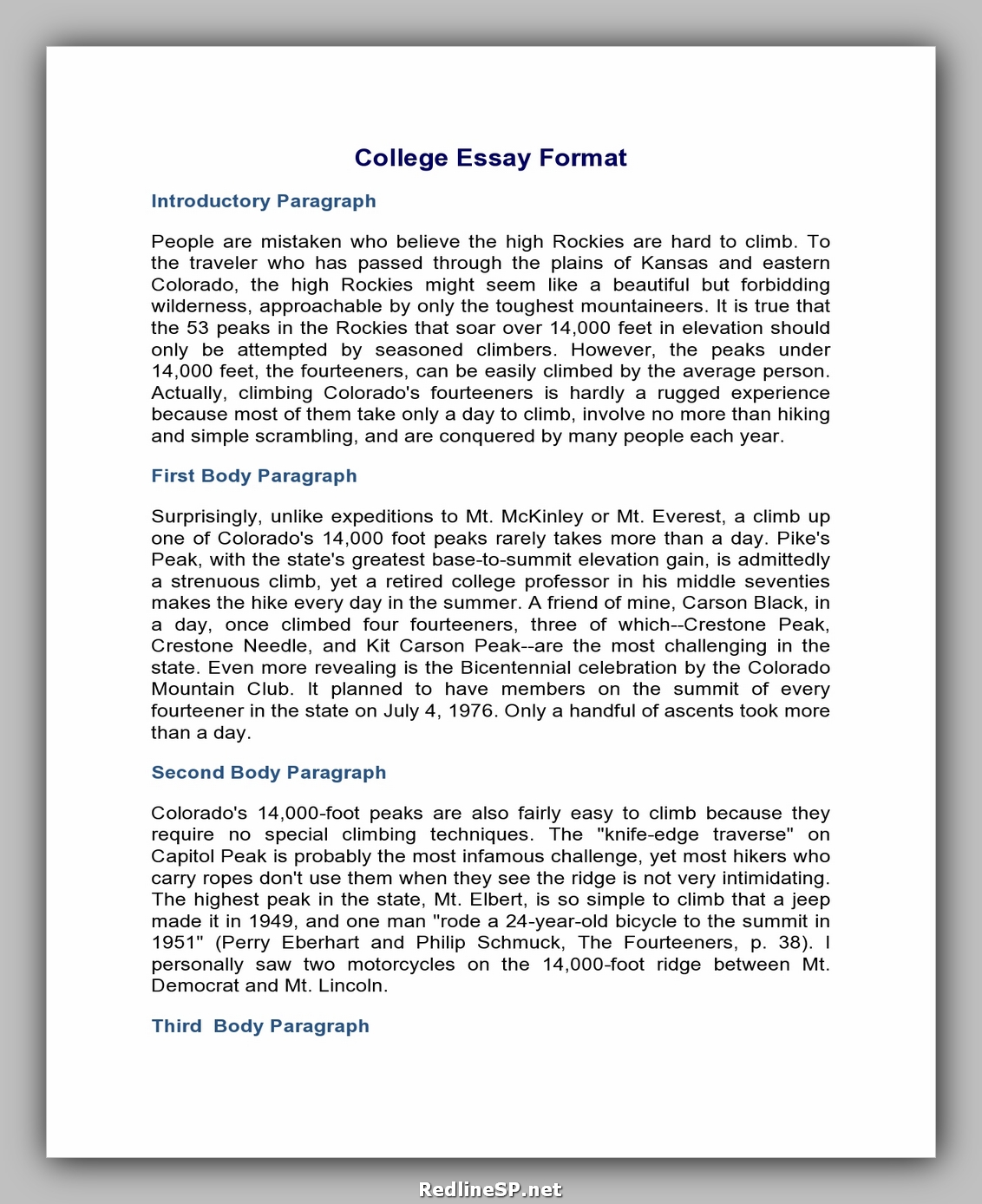 good essay examples for college