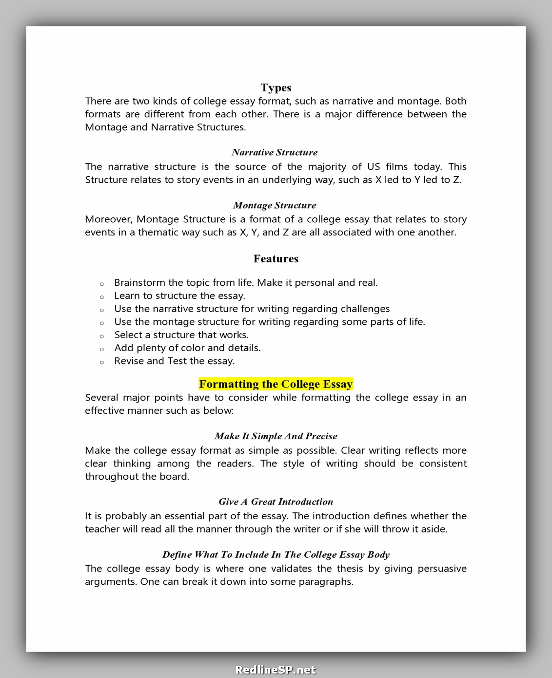 College Essay Format Template from www.redlinesp.net