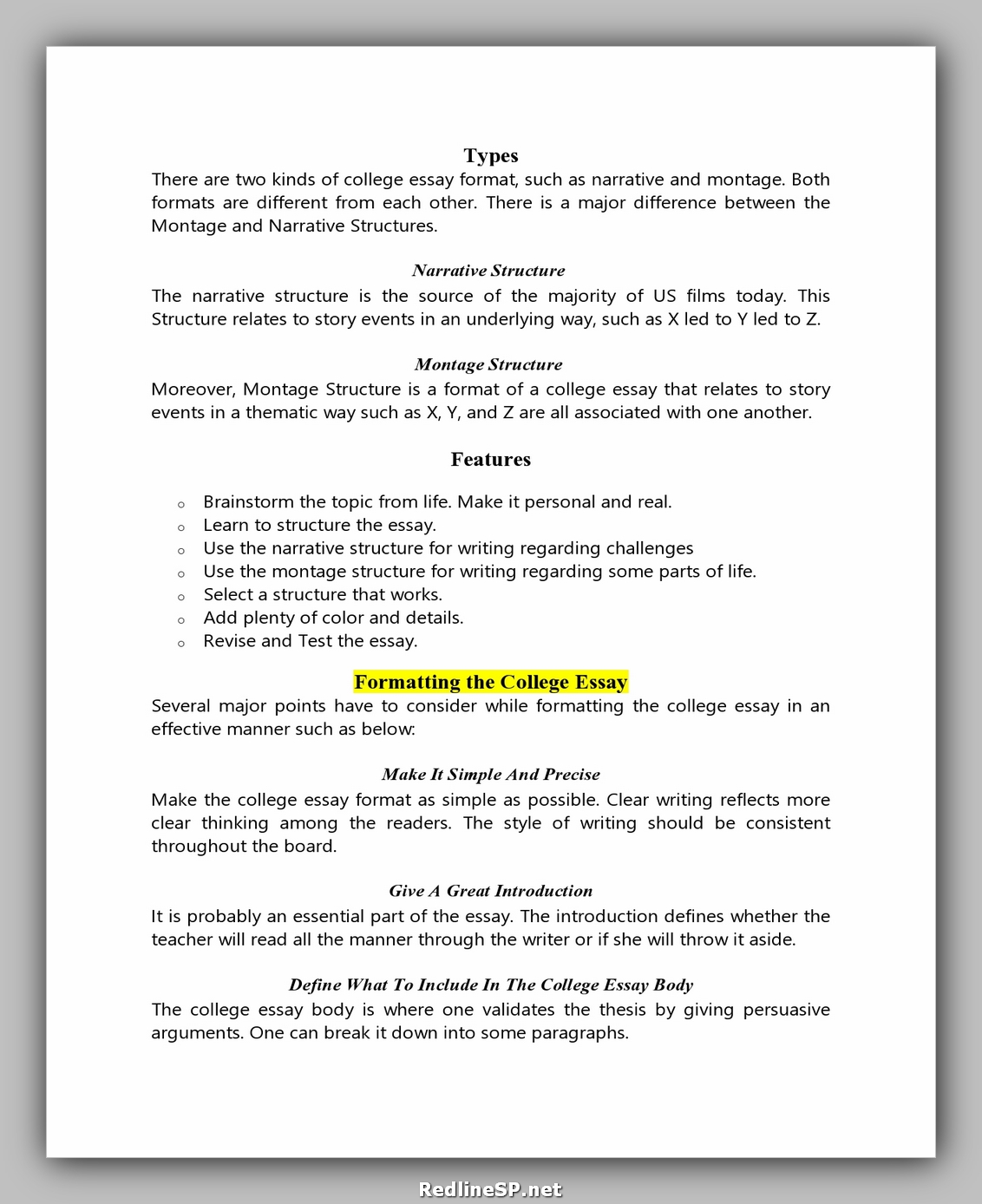 college essay templates