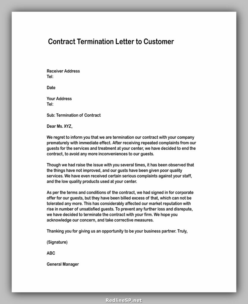 Contract Termination Letter to Customer
