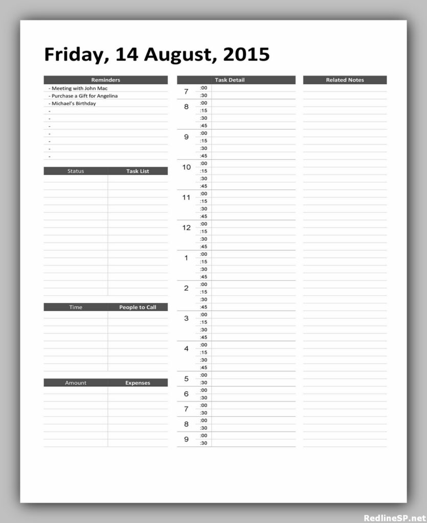 Daily Planner Template Free 24