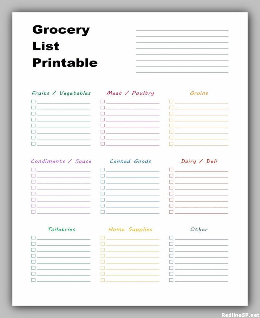 Printable blank grocery list