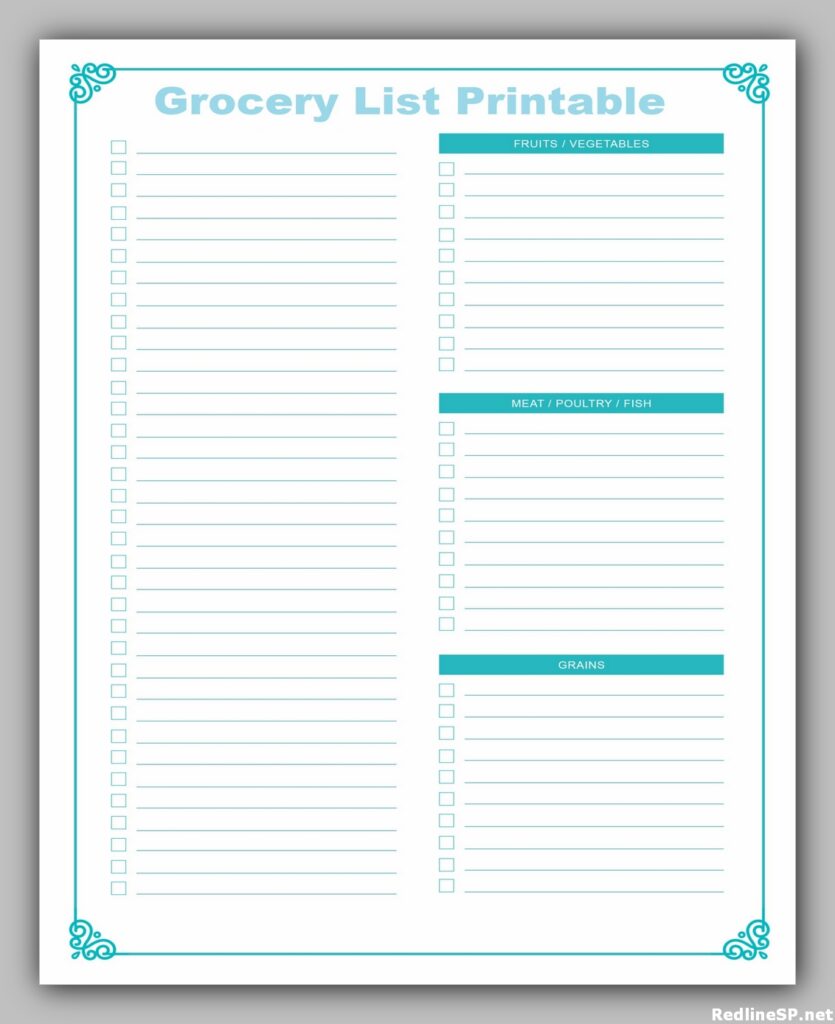 Editable grocery list template