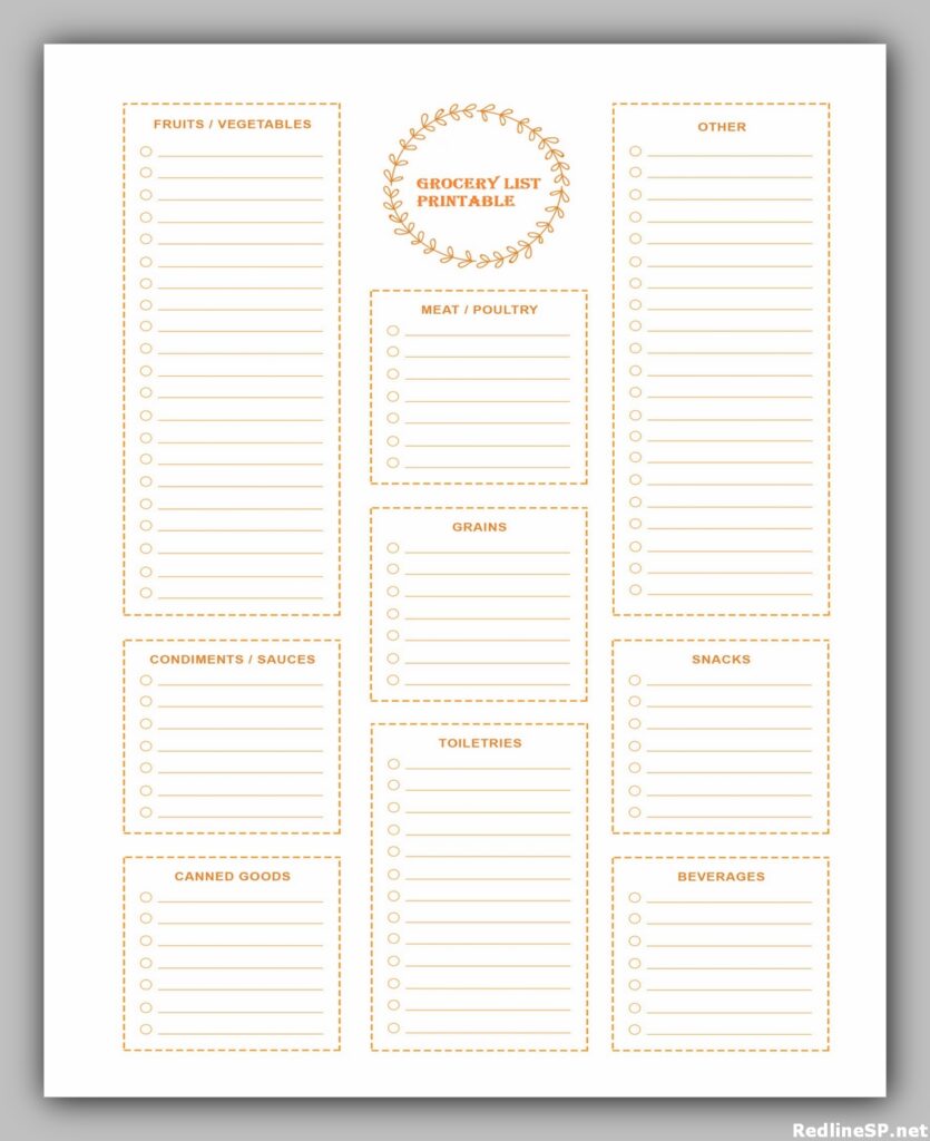 Grocery list template free printable Grocery list template free printable