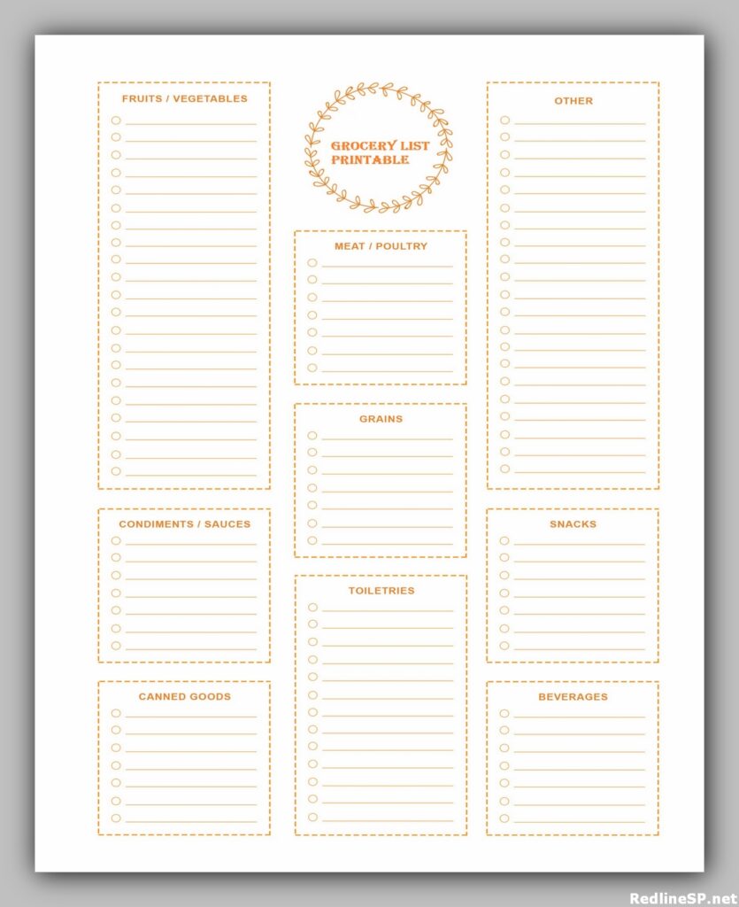 Grocery list template free printable