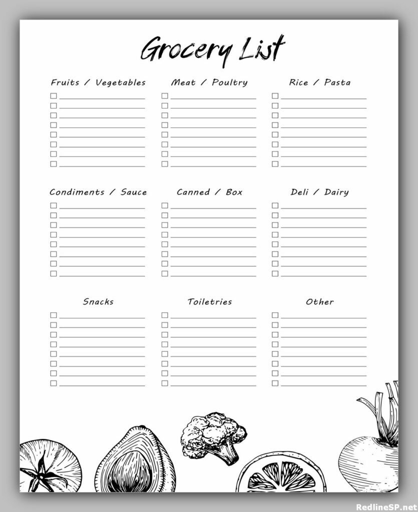 Grocery list with checkboxes Grocery list with checkboxes
