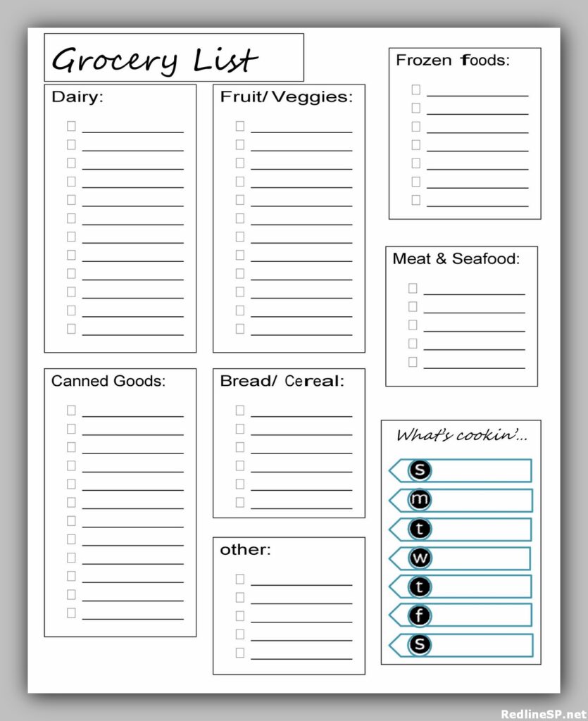 Printable grocery list by category