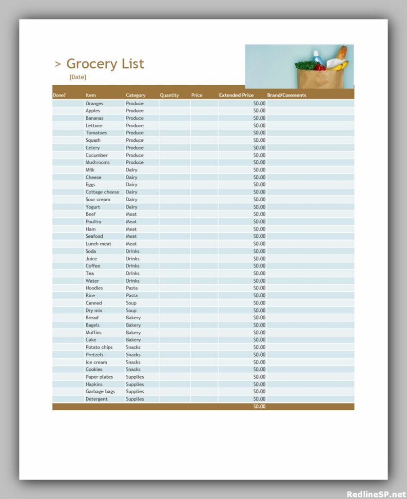 Grocery List Printable Free 09