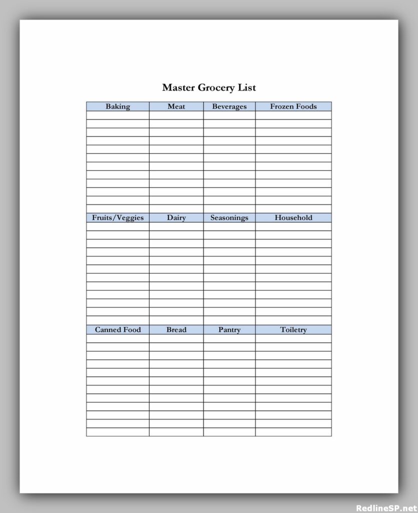 Master grocery list free printable