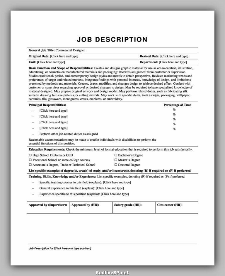 50 Greatest Job Description Sample Template RedlineSP