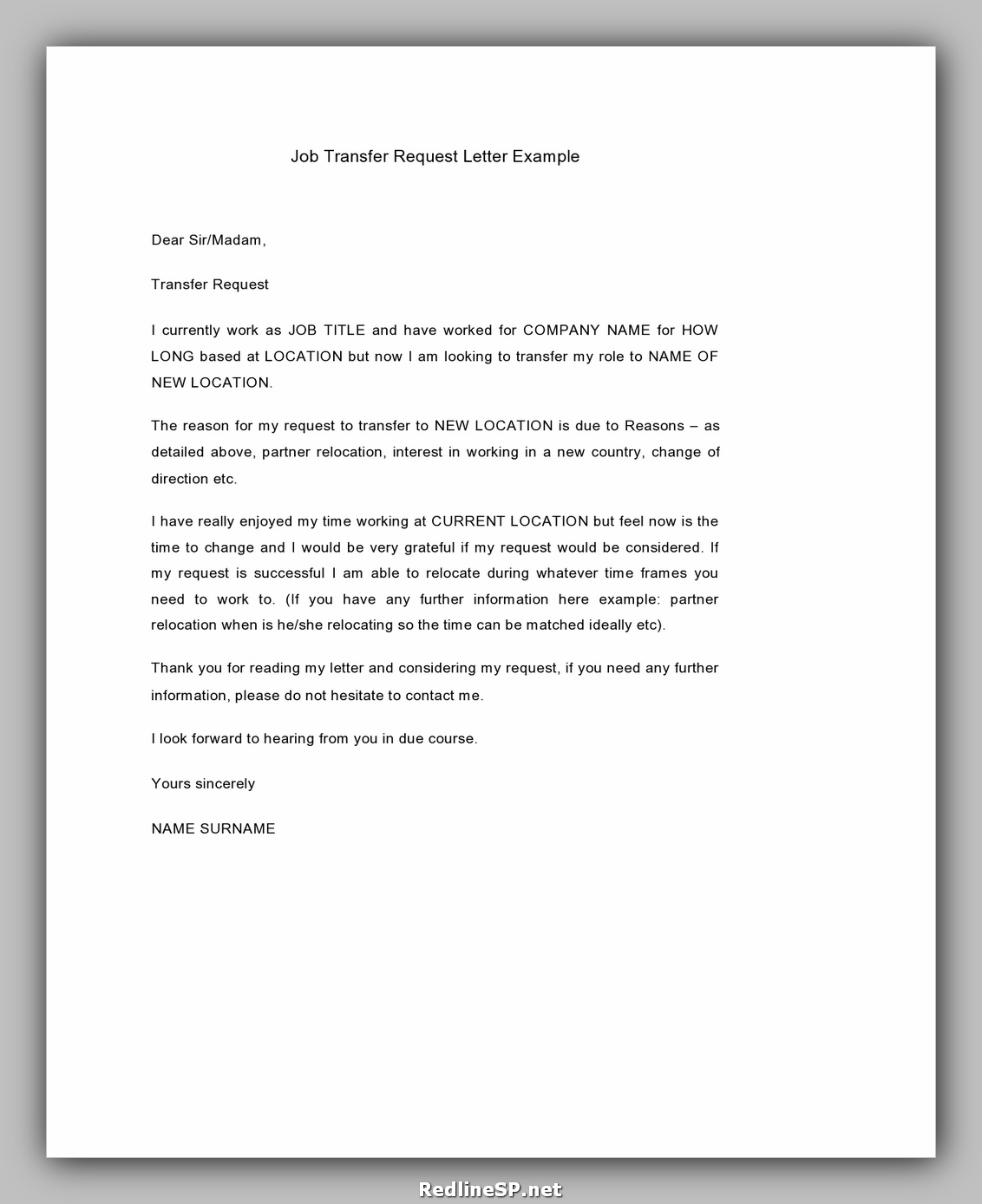 employee reassignment letter sample