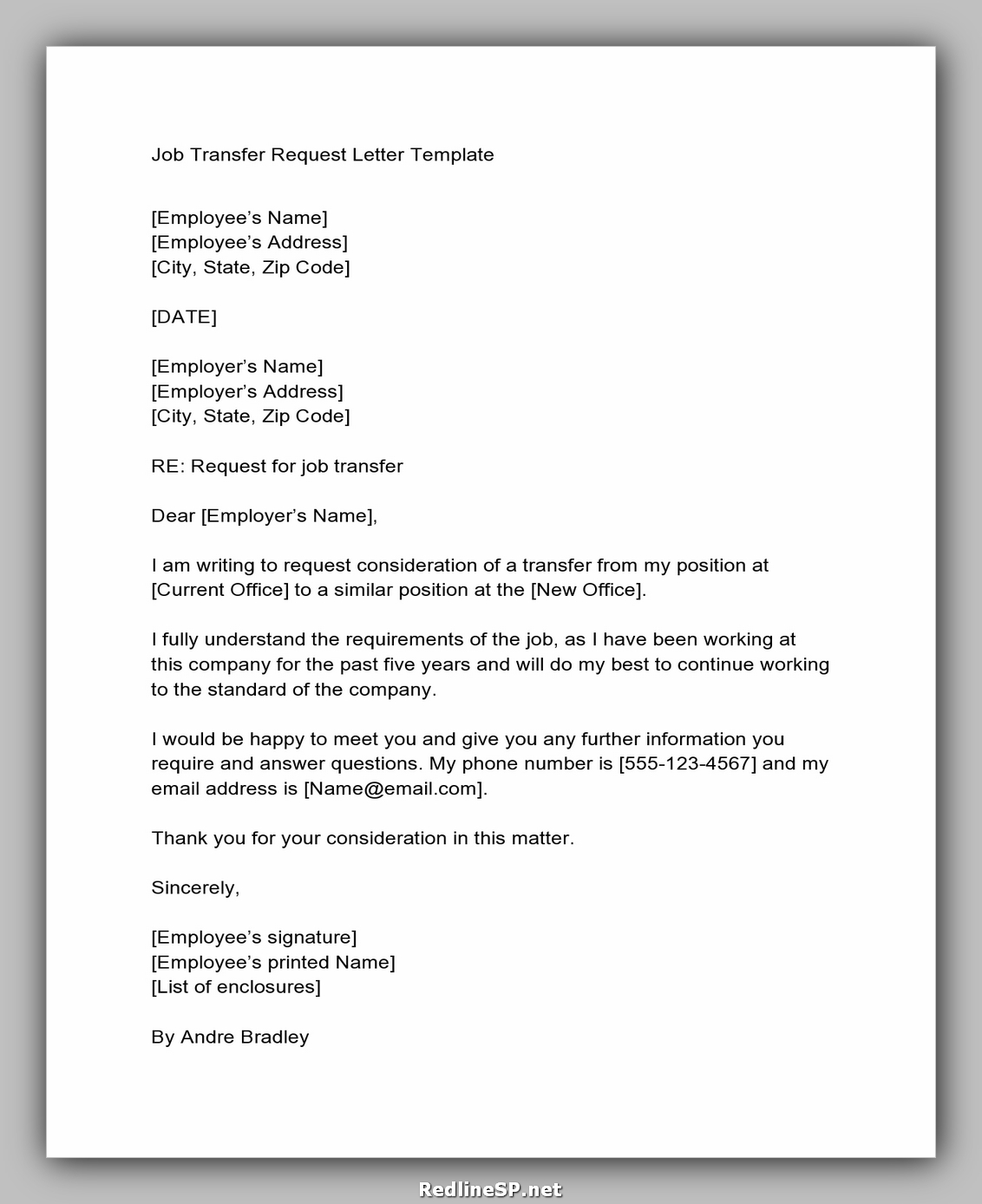 job reassignment letter template