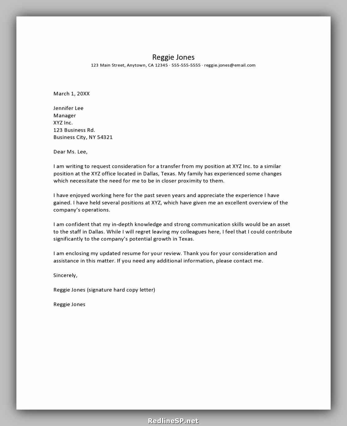 job reassignment letter template