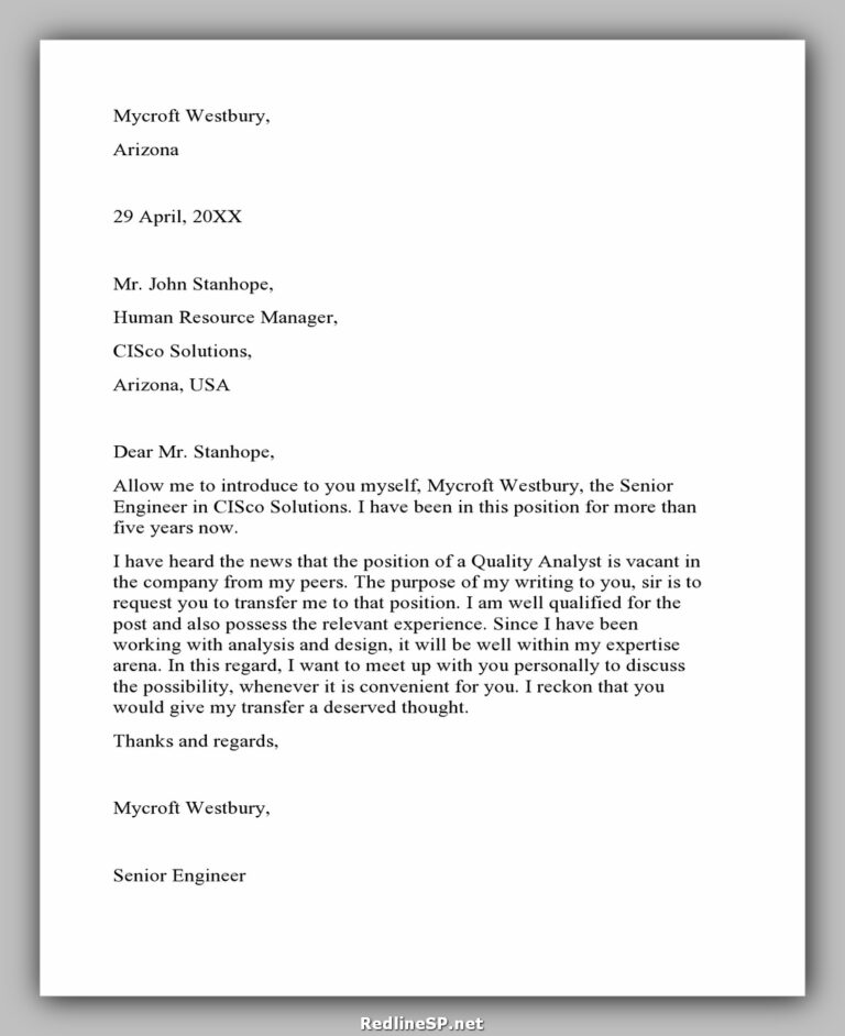 application letter for job transfer sample