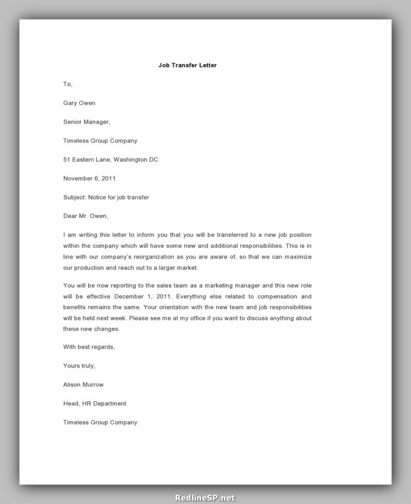 cover letter for transfer request