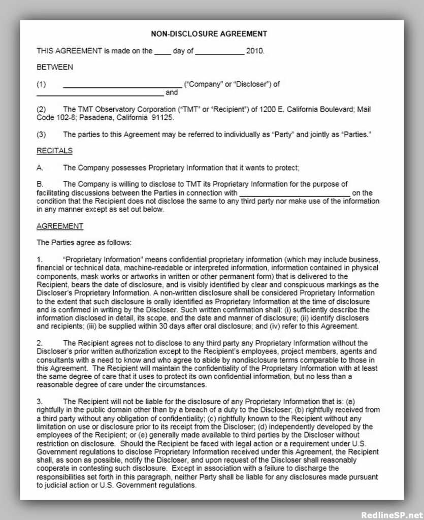 12 Free Non Disclosure Agreement Template Redlinesp