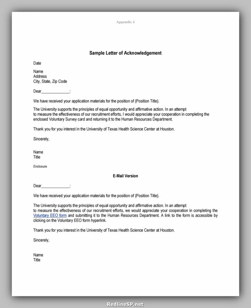 Sample Acknowledgement Letter 04