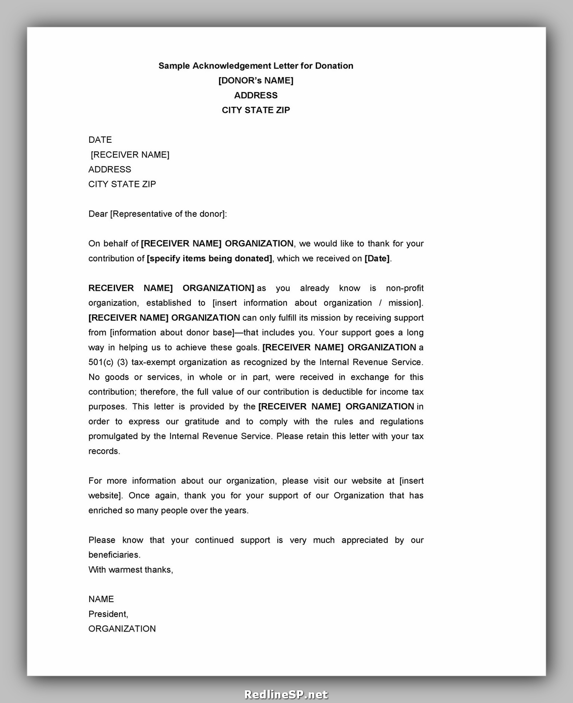 acknowledgement letter for business plan