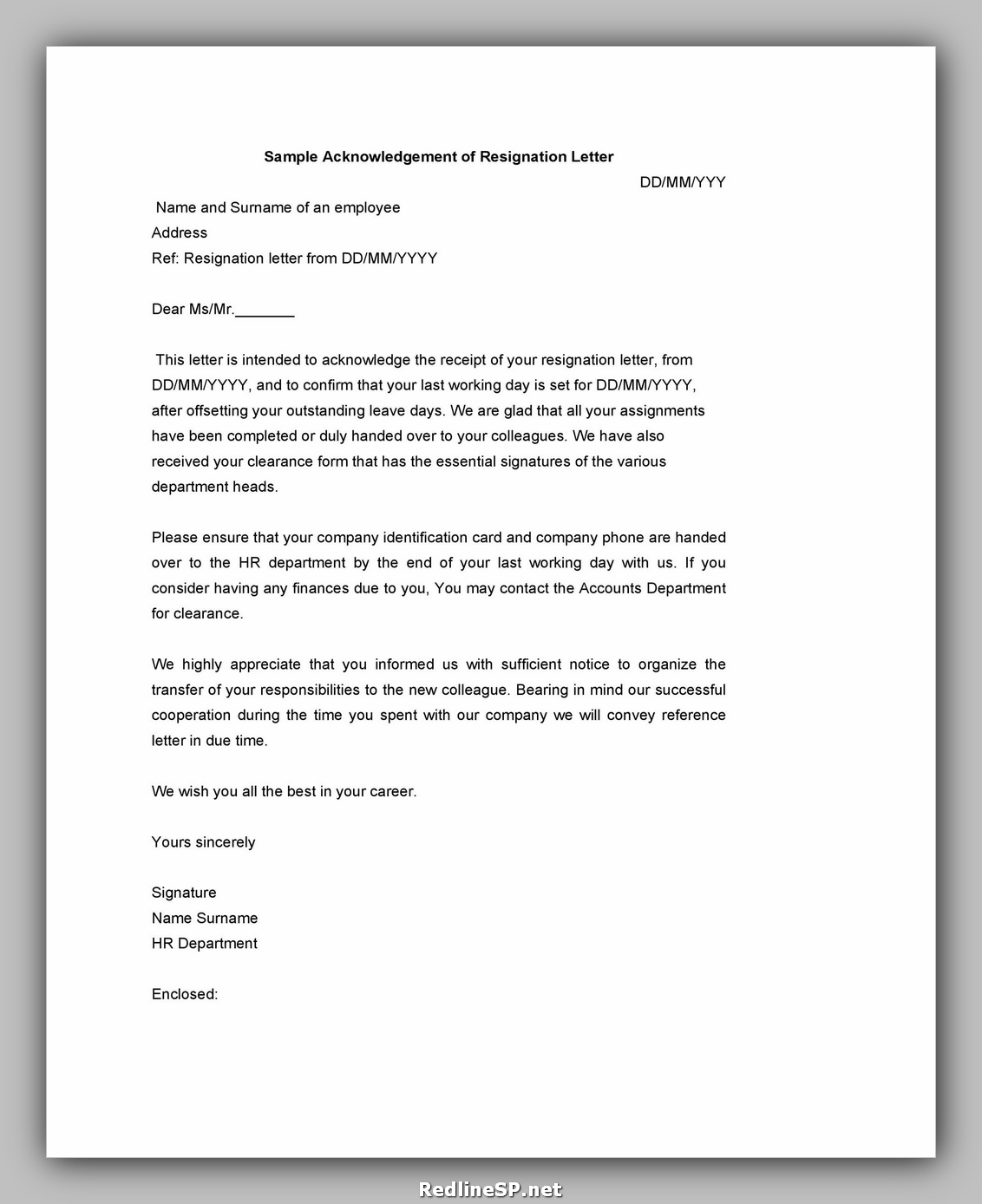 Acknowledgement Letter Template