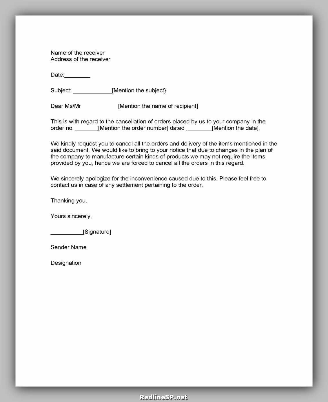 47 Cancellation Letter Sample RedlineSP