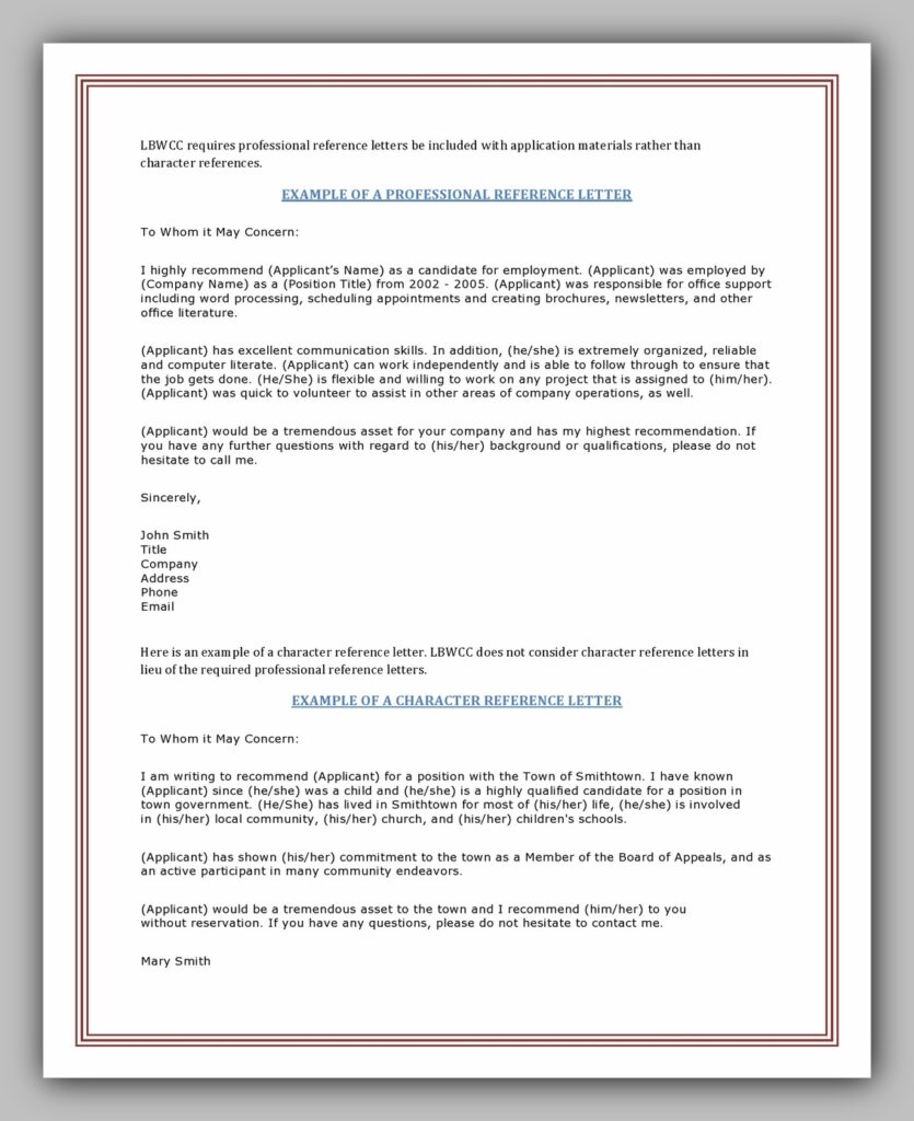 Character Reference Letter Example Character Reference Letter Example