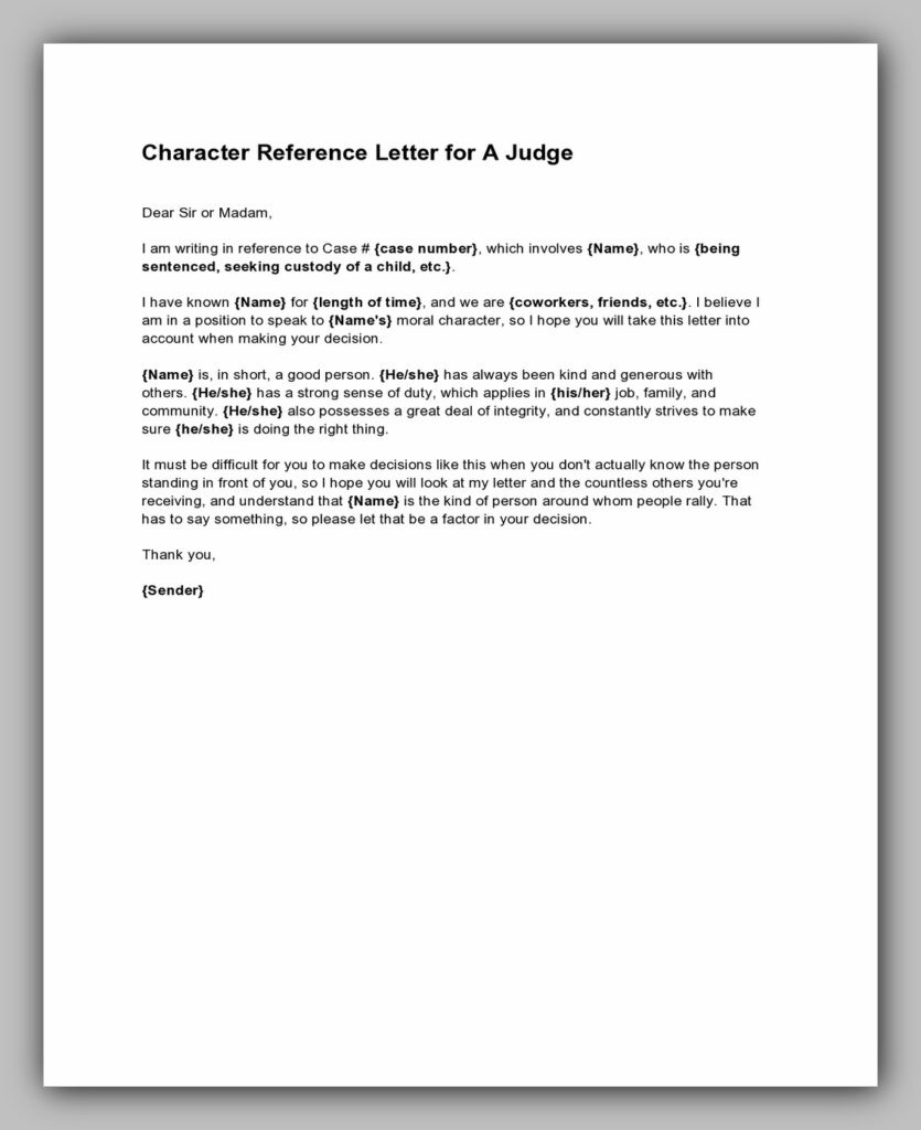 Character reference letter for a judge