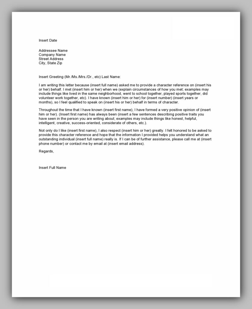 Character Reference Letter