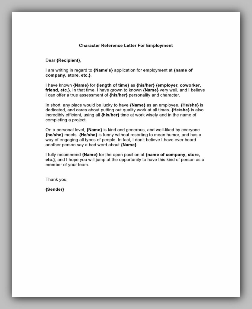 Character Reference Letter for employment