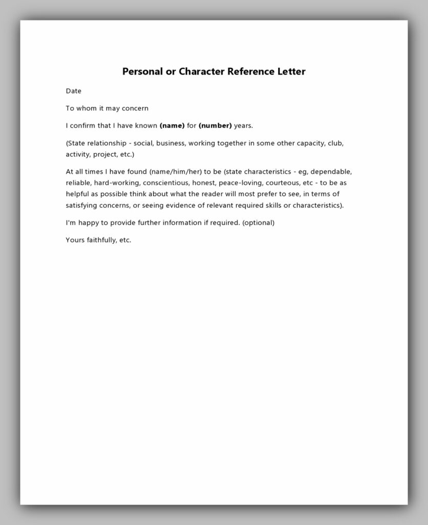 Personal Character Reference Letter