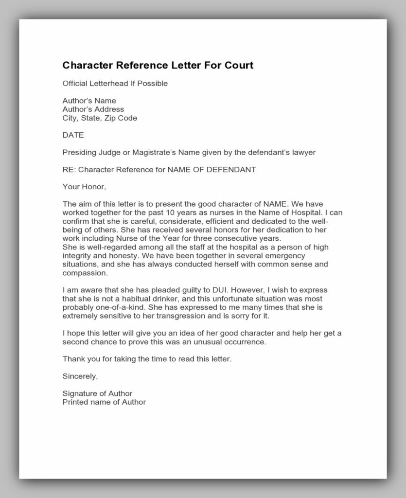 Character Reference Letter for Court