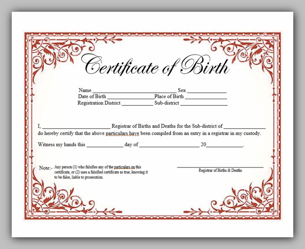 Birth Certificate Template Free