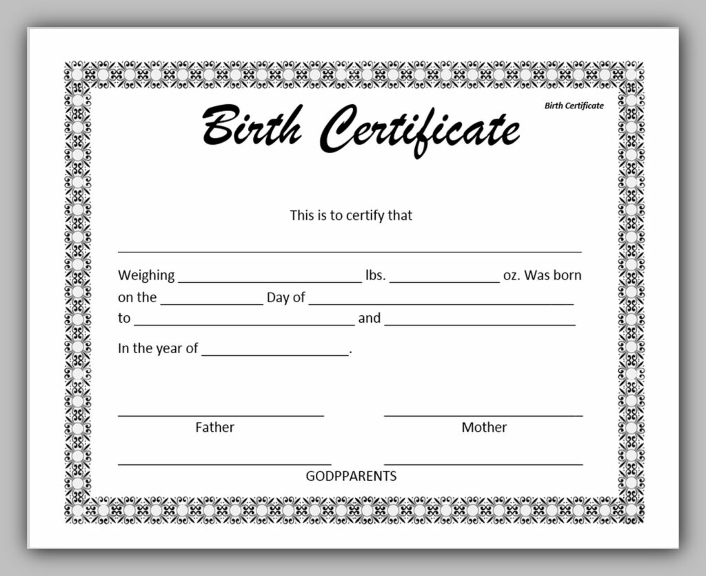 Birth Certificate Template Printable