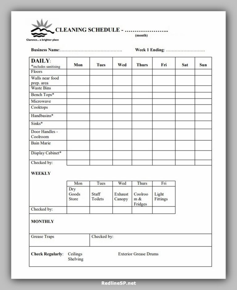 Cleaning Schedule Template For Restaurant Bank2home