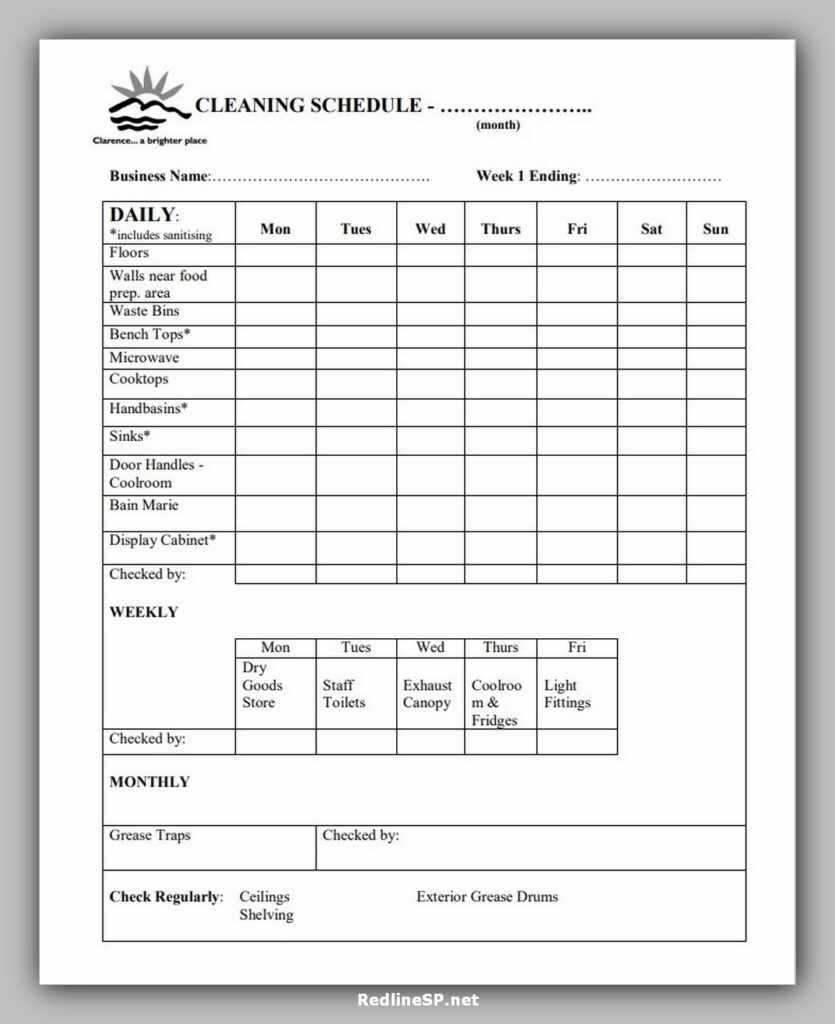 Daily Restaurant Cleaning Schedule Template