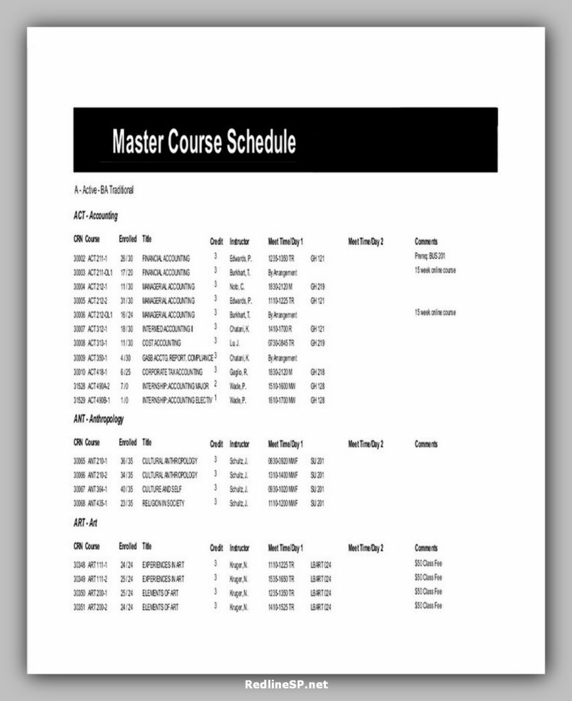 Master Course Schedule