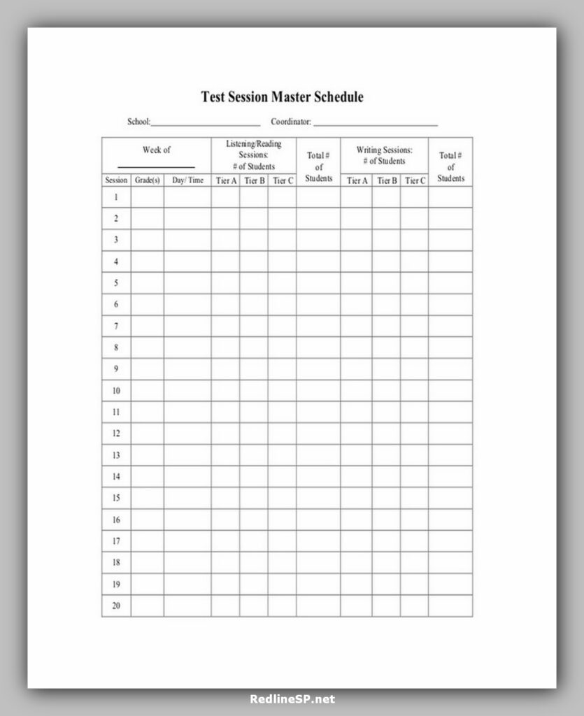 Master Test Session Schedule