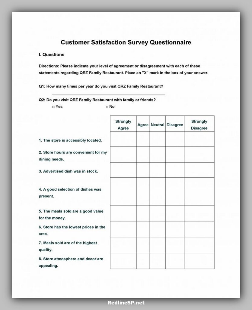 Customer Satisfaction Survey Questionnaire Template