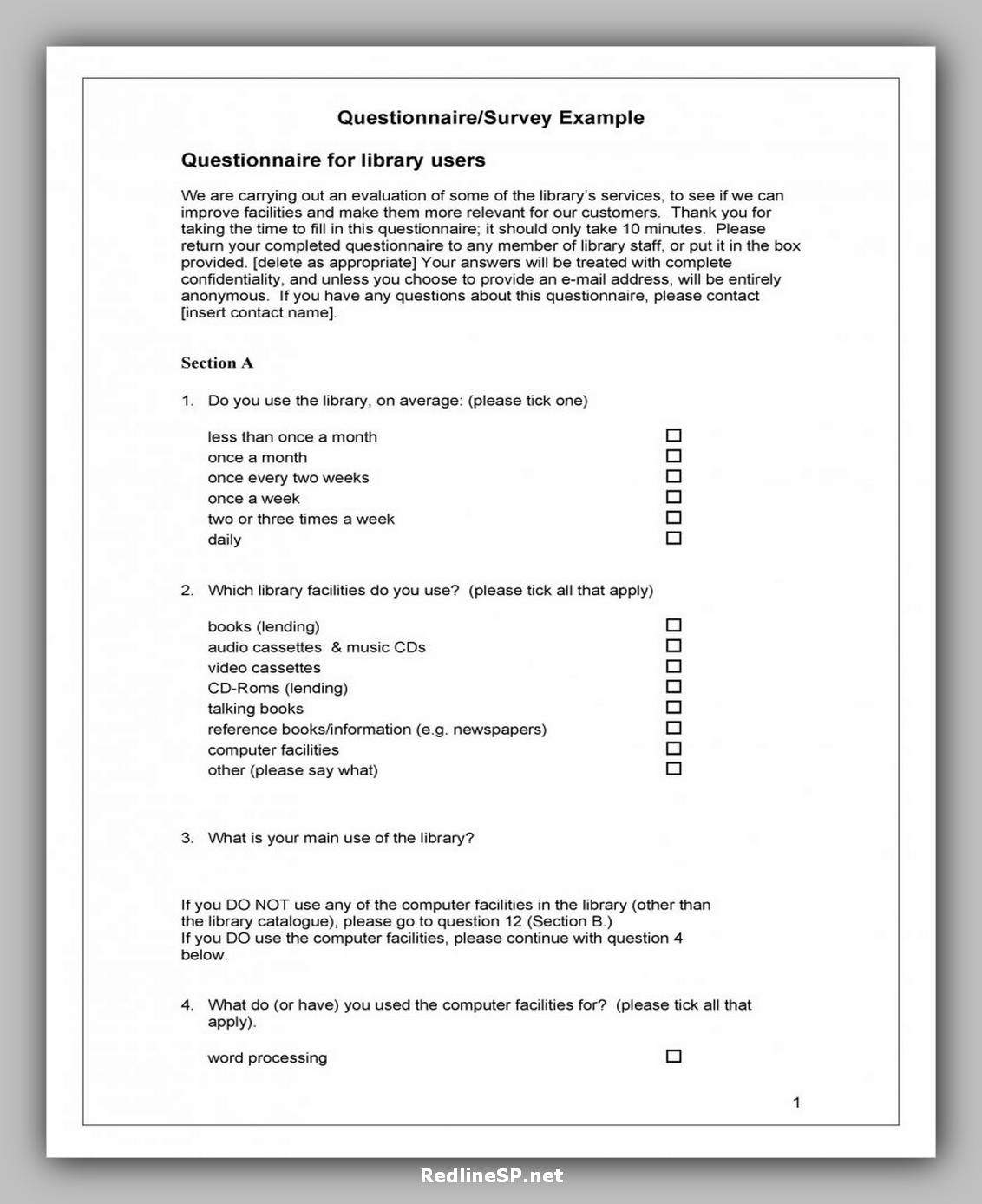 35 Best Printable Questionnaire Template - RedlineSP