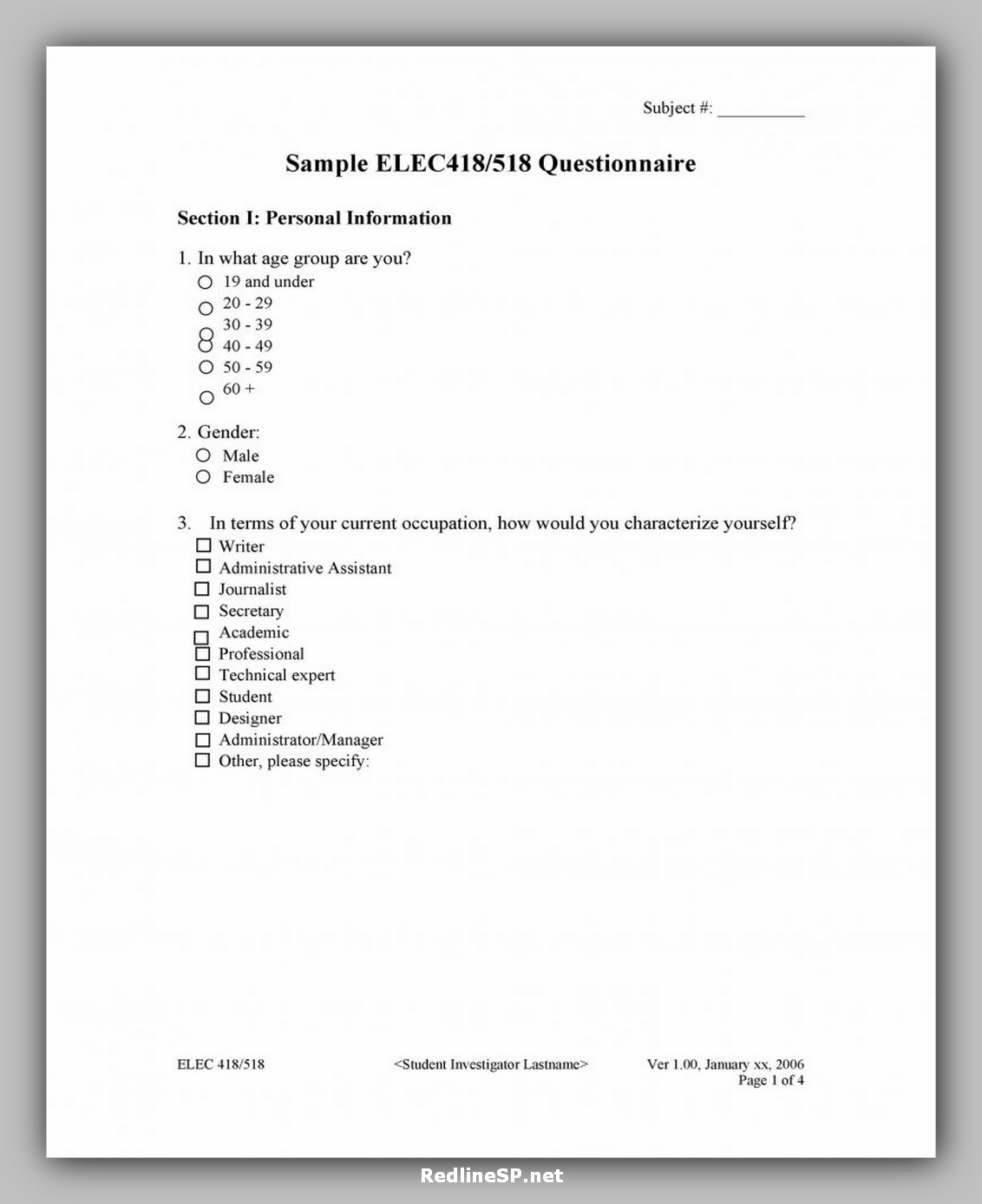 Questionnaire Sheet